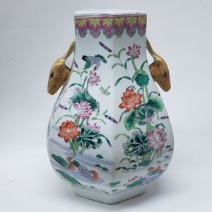 Chinese Porcelain Hexagonal Deer Handled Vase